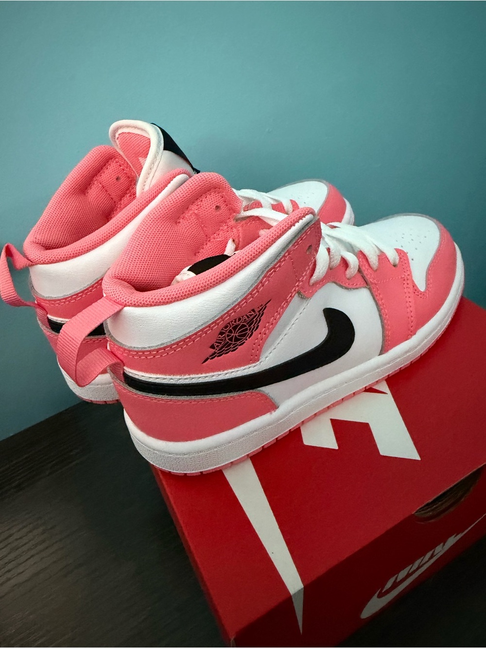 Jordan Kids Coral Pink and White Mid-Top Sneakers